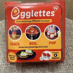 🔹NEW.. Egglettes - 4 Egg Cups - Egg Cooker Hard & Soft Maker No Shell Non Stick.